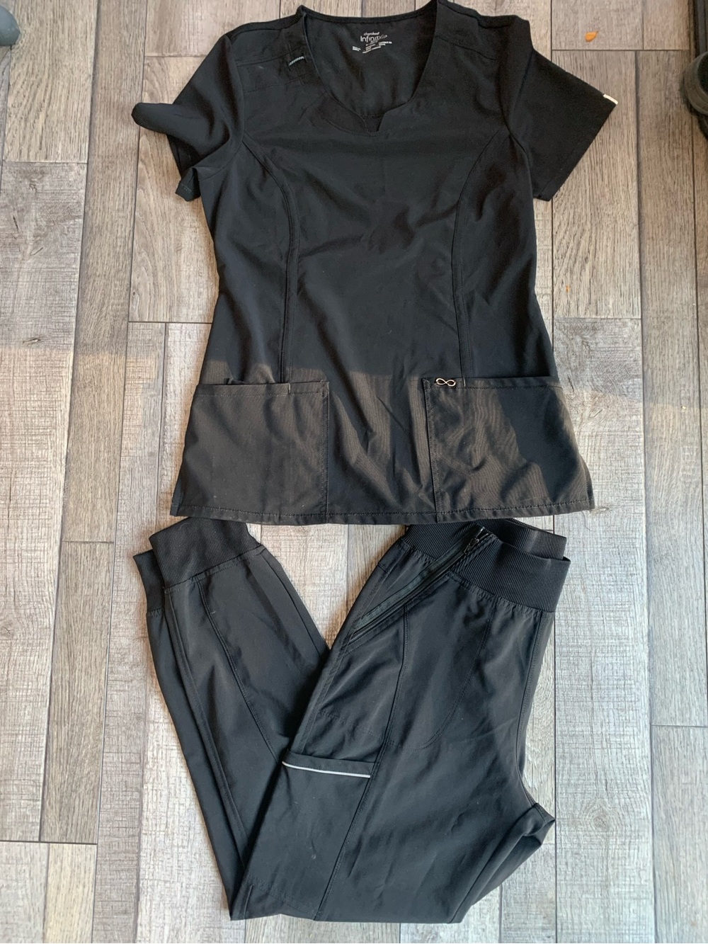 Cherokee women’s Black Scrub Top and Jogger Pants Set